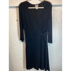 CHICO'S TRAVELERS BLACK DRESS SIZE MED 2 KNEE LENGTH STRECHY KNOT 1249